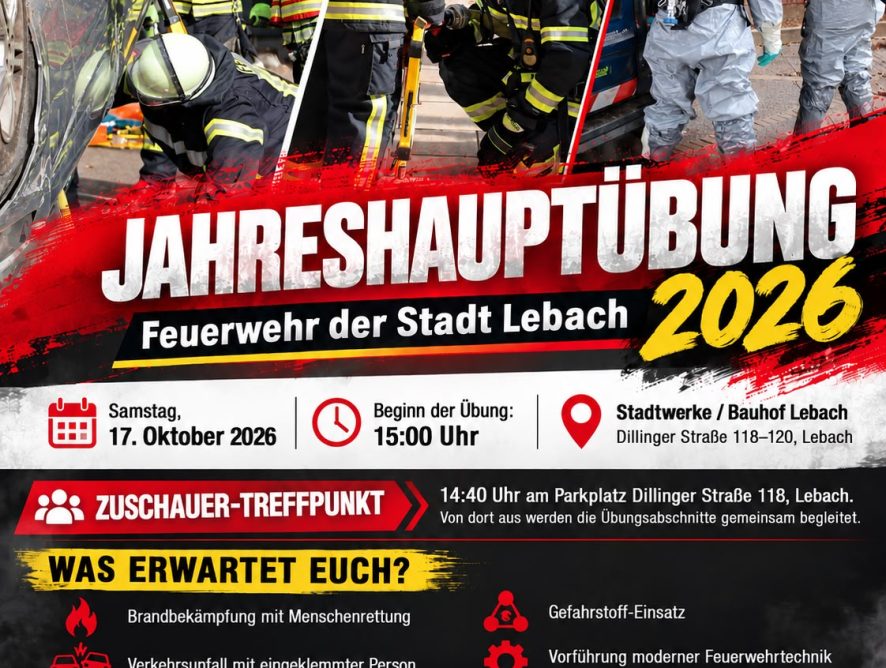 Jahreshauptübung 2026: Feuerwehr Lebach lädt zur großen Einsatzübung ein